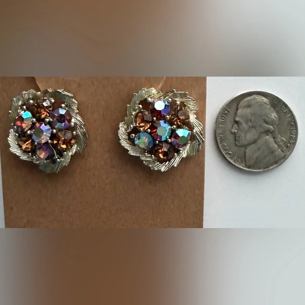 Vintage Lisner Rhinestone and Aurora Borealis Crystal Screw Back Earrings